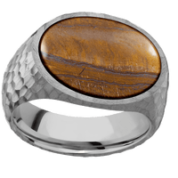 Large Horizontal Oval signet ring (20x16mm) in Titanium, with a Wide style band, a Tigers Eye inlay.
