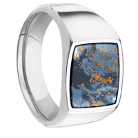Medium Cushion signet ring (14x14mm) in Palladium Silver, with a Wide style band, a Pietersite inlay.