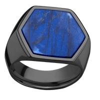 Extra Large Hexagon signet ring (23x20mm) in Zirconium, with a Wide style band, a Labradorite inlay.