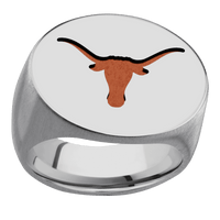 Extra Large Horizontal Oval signet ring (24x20mm) in Titanium, with a Wide style band and a Texas Longhorn engraving.