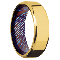 18K Yellow Gold + Polish , Polish Finish + Titanium Damascus