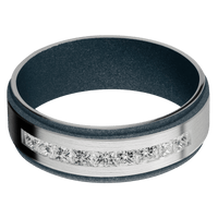 14K White Gold + Satin , Satin Finish + Blue Titanium