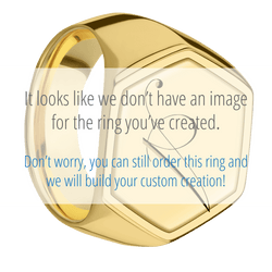 Extra Large Hexagon signet ring (23x20mm) in 14K Yellow Gold, with a Wide style band, a 14K Yellow Gold inlay and a Kunstler Script 1 engraving.