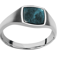 Small Cushion signet ring (10x10mm) in Cobalt Chrome, with a Thin style band, a Washington Blue Jade inlay.