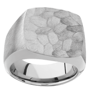 Large Cushion signet ring (18x18mm) in Palladium Silver, with a Wide style band.