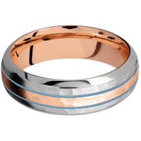 Titanium + Hammer , Polish Finish + 14K Rose Gold