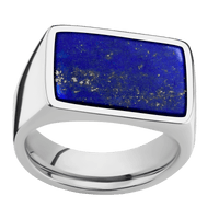 Large Horizontal Rectangle signet ring (20x14.5mm) in Cobalt Chrome, with a Wide style band, a Lapis inlay.