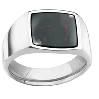 Medium Cushion signet ring (14x14mm) in Cobalt Chrome, with a Wide style band, a Blood Stone inlay.