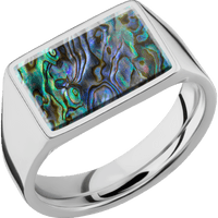 Medium Horizontal Rectangle signet ring (16x11.5mm) in Titanium, with a Wide style band, an Abalone inlay.
