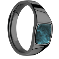 Small Cushion signet ring (10x10mm) in Zirconium, with a Wide style band, a Washington Blue Jade inlay.