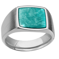 Medium Cushion signet ring (14x14mm) in Titanium, with a Wide style band, an Amazonite inlay.