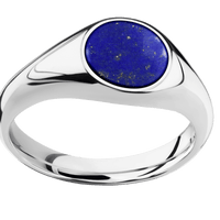 Small Circle signet ring (10mm) in Palladium Silver, with a Wide style band, a Lapis inlay.