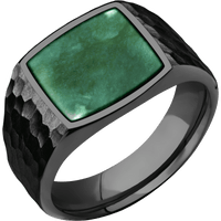 Medium Cushion signet ring (14x14mm) in Zirconium, with a Wide style band, a Washington Green Jade inlay.