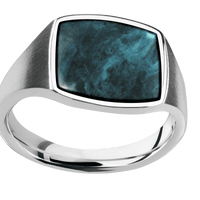 Medium Cushion signet ring (14x14mm) in Cobalt Chrome, with a Thin style band, a Washington Blue Jade inlay.