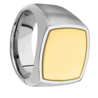 Large Cushion signet ring (18x18mm) in Titanium, with a Wide style band, a 14K Yellow Gold inlay.
