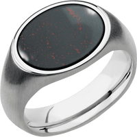 Medium Horizontal Oval signet ring (16x13mm) in 10K White Gold, with a Wide style band, a Blood Stone inlay.