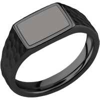 Small Horizontal Rectangle signet ring (12x9mm) in Zirconium, with a Wide style band, a Tantalum Noir inlay.