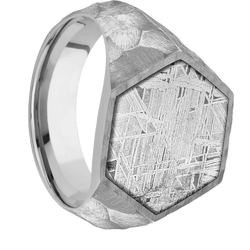 Large Hexagon signet ring (18.5x16mm) in Titanium, with a Wide style band, a Meteorite inlay.