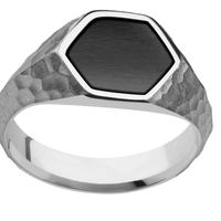 Medium Hexagon signet ring (13.9x12mm) in Titanium, with a Wide style band, a Zirconium inlay.
