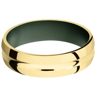 14K Yellow Gold + Polish , Polish Finish + Highland Green