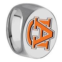 Extra Large Horizontal Oval signet ring (24x20mm) in Titanium, with a Wide style band and an Auburn Logo Dark engraving.