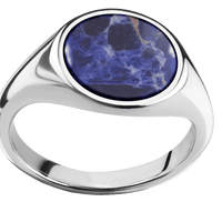 Medium Circle signet ring (14mm) in Cobalt Chrome, with a Thin style band, a Sodalite inlay.
