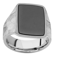 Large Rectangle signet ring (20x14.5mm) in 14K White Gold, with a Wide style band, a Zirconium inlay.