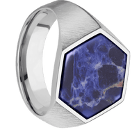 Large Hexagon signet ring (18.5x16mm) in Titanium, with a Wide style band, a Sodalite inlay.