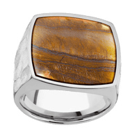 Extra Large Cushion signet ring (22x22mm) in Palladium Silver, with a Wide style band, a Tigers Eye inlay.