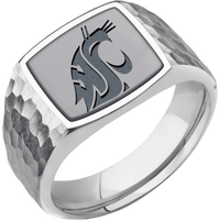 Medium Cushion signet ring (14x14mm) in Palladium Silver, with a Wide style band, a Tantalum inlay and a Washington State Cougar Head engraving.