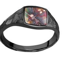 Small Cushion signet ring (10x10mm) in Zirconium, with a Thin style band, a Chrysocopper inlay.