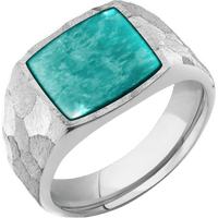 Medium Cushion signet ring (14x14mm) in Cobalt Chrome, with a Wide style band, an Amazonite inlay.