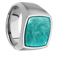 Large Cushion signet ring (18x18mm) in Titanium, with a Wide style band, an Amazonite inlay.