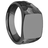 Medium Cushion signet ring (14x14mm) in Zirconium, with a Wide style band.