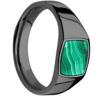 Small Cushion signet ring (10x10mm) in Zirconium, with a Wide style band, a Malachite inlay.