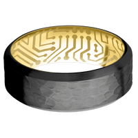 Zirconium + Hammer , Satin Finish + 14K Yellow Gold