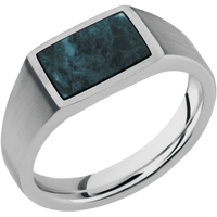 Small Horizontal Rectangle signet ring (12x9mm) in Titanium, with a Wide style band, a Washington Blue Jade inlay.