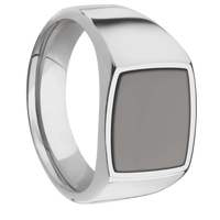 Medium Cushion signet ring (14x14mm) in Titanium, with a Wide style band, a Tantalum Noir inlay.