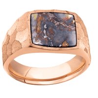 Medium Cushion signet ring (14x14mm) in 14K Rose Gold, with a Wide style band, a Chrysocopper inlay.