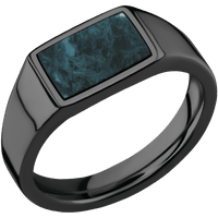 Small Horizontal Rectangle signet ring (12x9mm) in Zirconium, with a Wide style band, a Washington Blue Jade inlay.