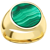Large Circle signet ring (18mm) in 14K Yellow Gold, with a Wide style band, a Malachite inlay.