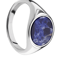 Medium Circle signet ring (14mm) in Cobalt Chrome, with a Thin style band, a Sodalite inlay.