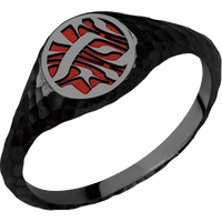 Small Circle signet ring (10mm) in Zirconium, with a Thin style band and an Escher 1 engraving.