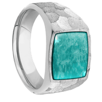 Medium Cushion signet ring (14x14mm) in Cobalt Chrome, with a Wide style band, an Amazonite inlay.