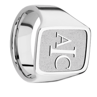Large Rectangle signet ring (20x14.5mm) in Cobalt Chrome, with a Wide style band and a Book Antiqua 3 Rev engraving.