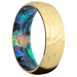 14K Yellow Gold + Hammer Finish + Abalone