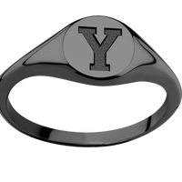 Small Circle signet ring (10mm) in Zirconium, with a Thin style band and a Brigham Young Block Y engraving.