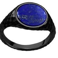 Medium Circle signet ring (14mm) in Zirconium, with a Thin style band, a Lapis inlay.