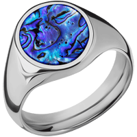 Medium Oval signet ring (16x13mm) in Titanium, with a Wide style band, a Blue Purple Abalone inlay.