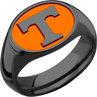 Medium Horizontal Oval signet ring (16x13mm) in Zirconium, with a Wide style band and a Tennessee Power T Rev engraving.